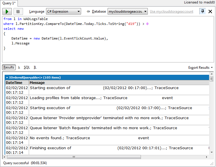 Accessing Windows Azure Diagnostics Logs With LINQPad